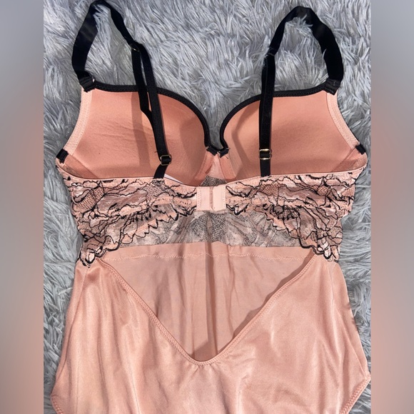 NWOT Peach Sexy Satin Teddy with black detail Sz S - Picture 6 of 10